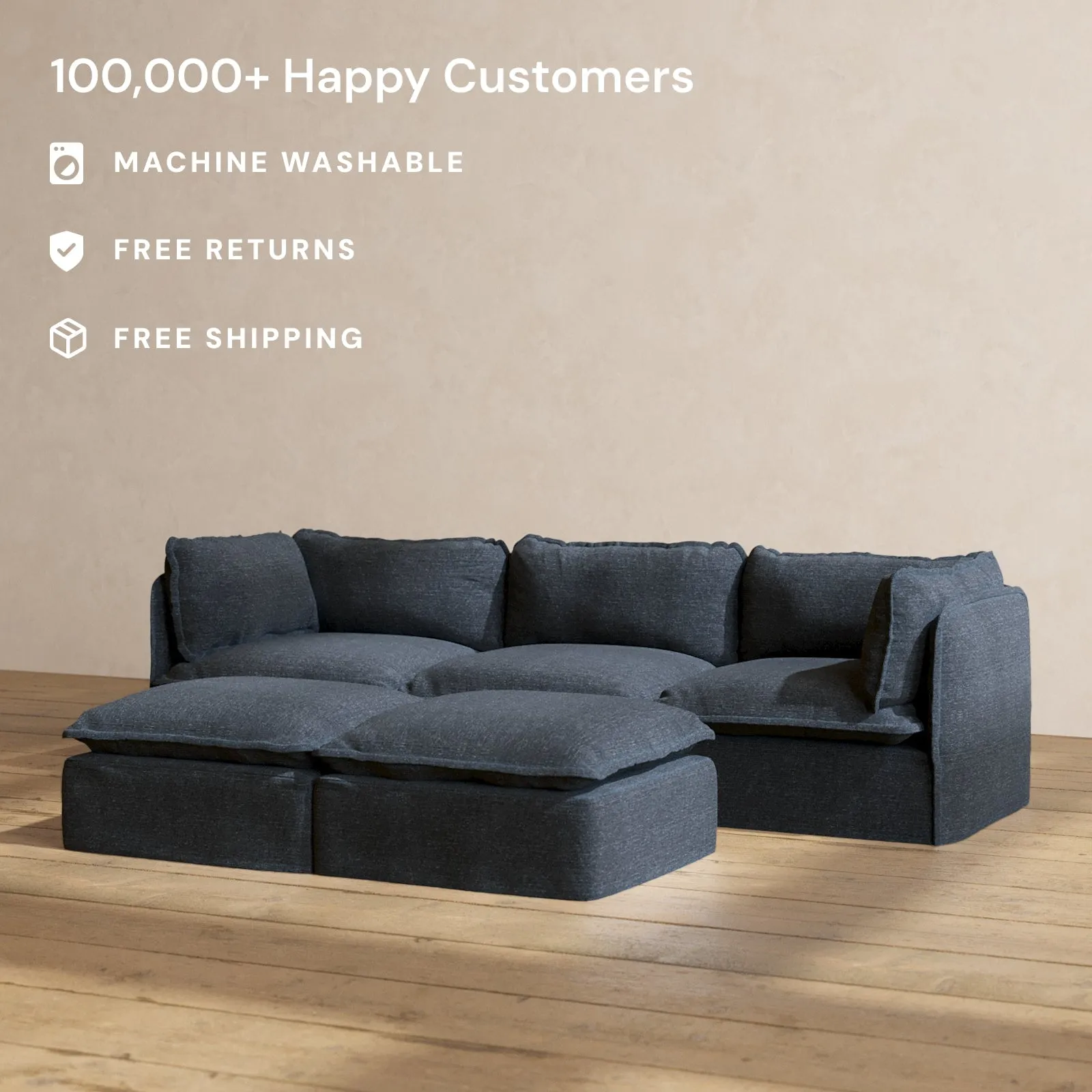 Modular Performance 3-Seater   Bench Ottoman in Indigo | Deluxe Blend