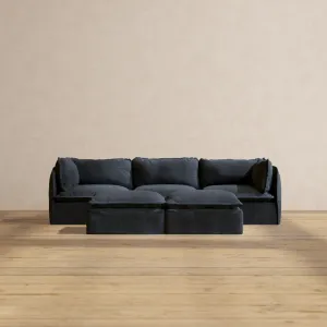Modular Performance 3-Seater   Bench Ottoman in Indigo | Relaxed Blend
