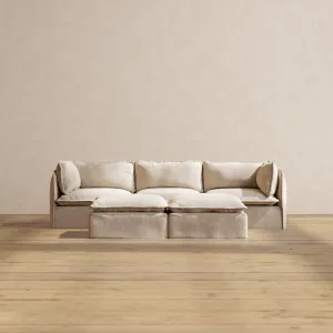 Modular Performance 3-Seater   Bench Ottoman in Oat | Deluxe Blend