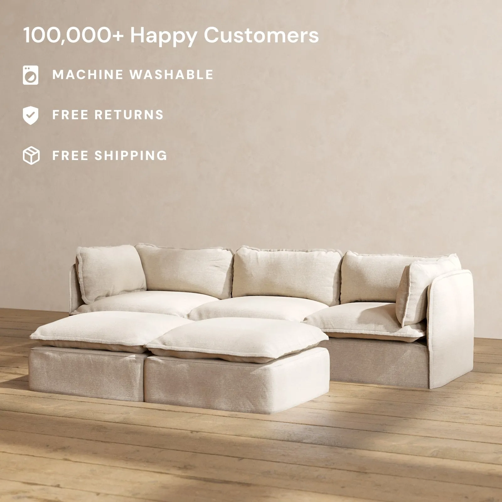 Modular Performance 3-Seater   Bench Ottoman in Oat | Deluxe Blend