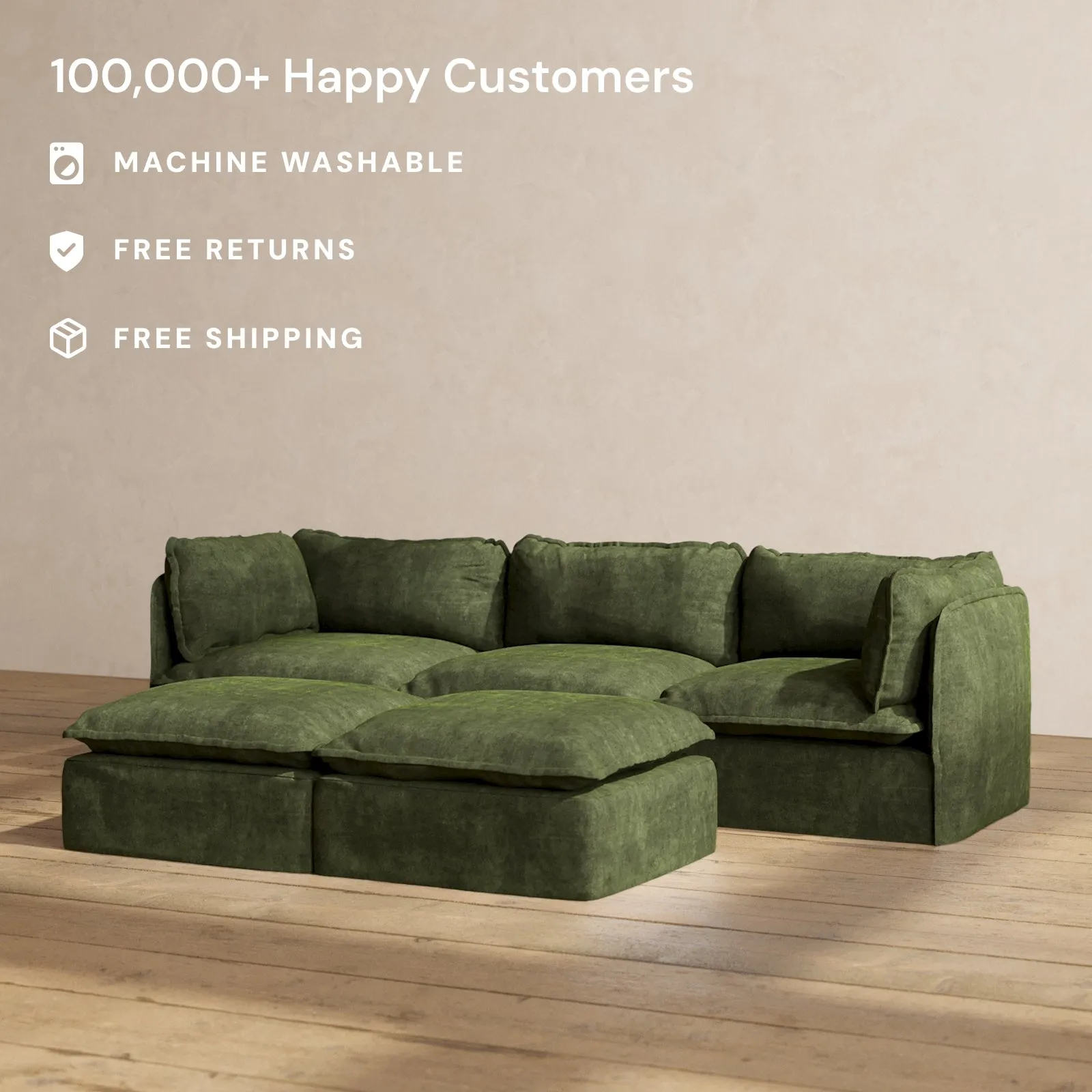 Modular Performance 3-Seater   Bench Ottoman in Olive | Deluxe Blend