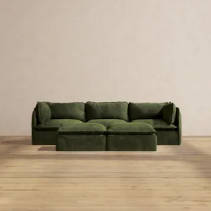 Modular Performance 3-Seater   Bench Ottoman in Olive | Deluxe Blend
