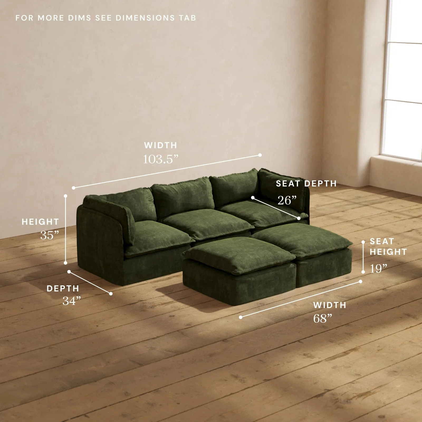 Modular Performance 3-Seater   Bench Ottoman in Olive | Deluxe Blend