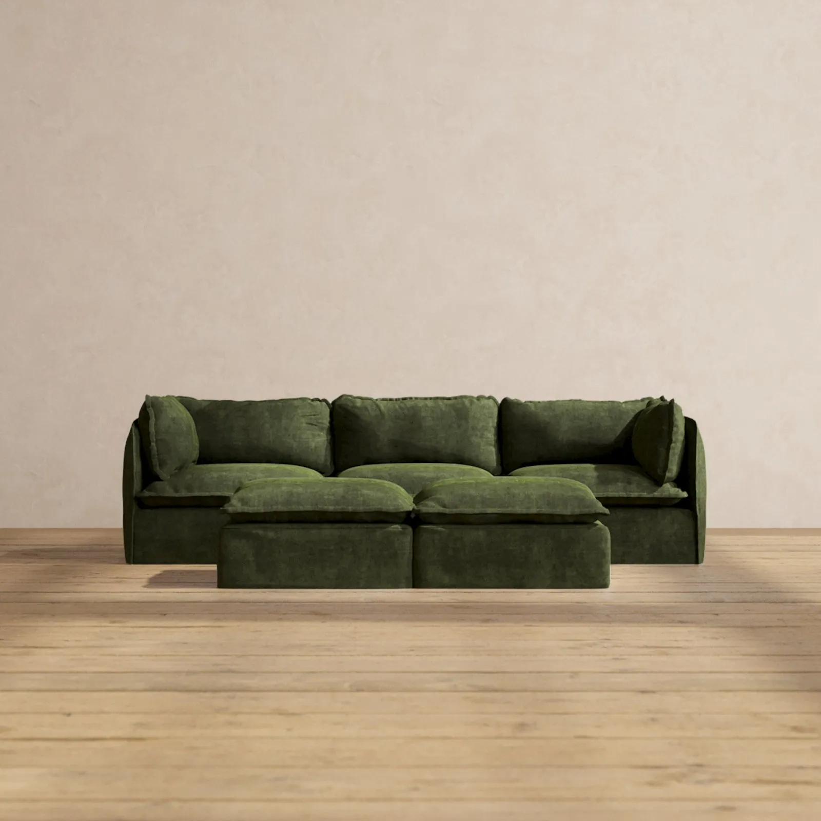 Modular Performance 3-Seater   Bench Ottoman in Olive | Deluxe Blend
