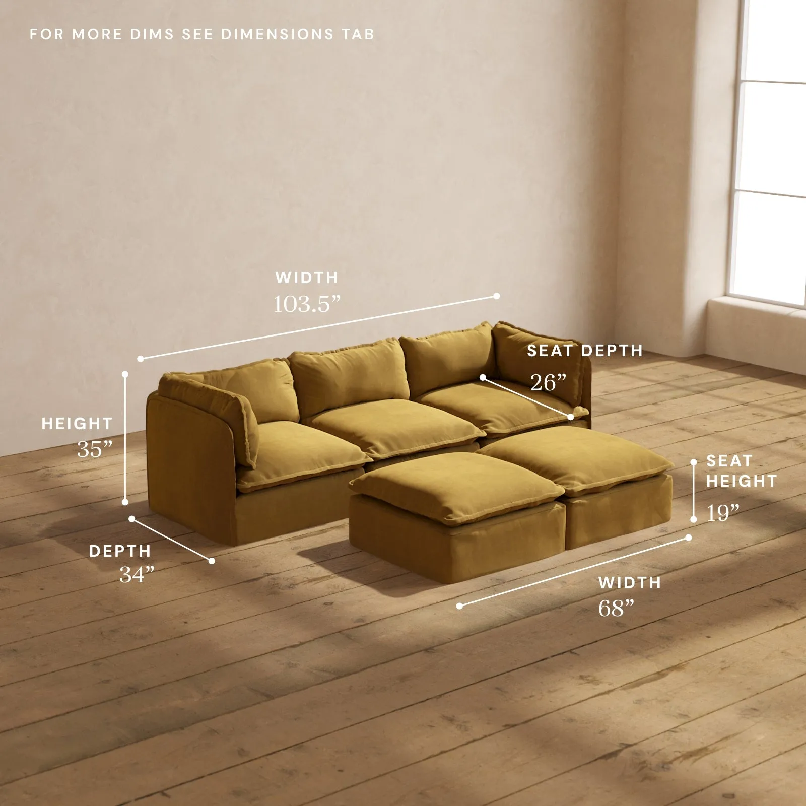Modular Performance 3-Seater   Bench Ottoman in Toffee | Deluxe Blend