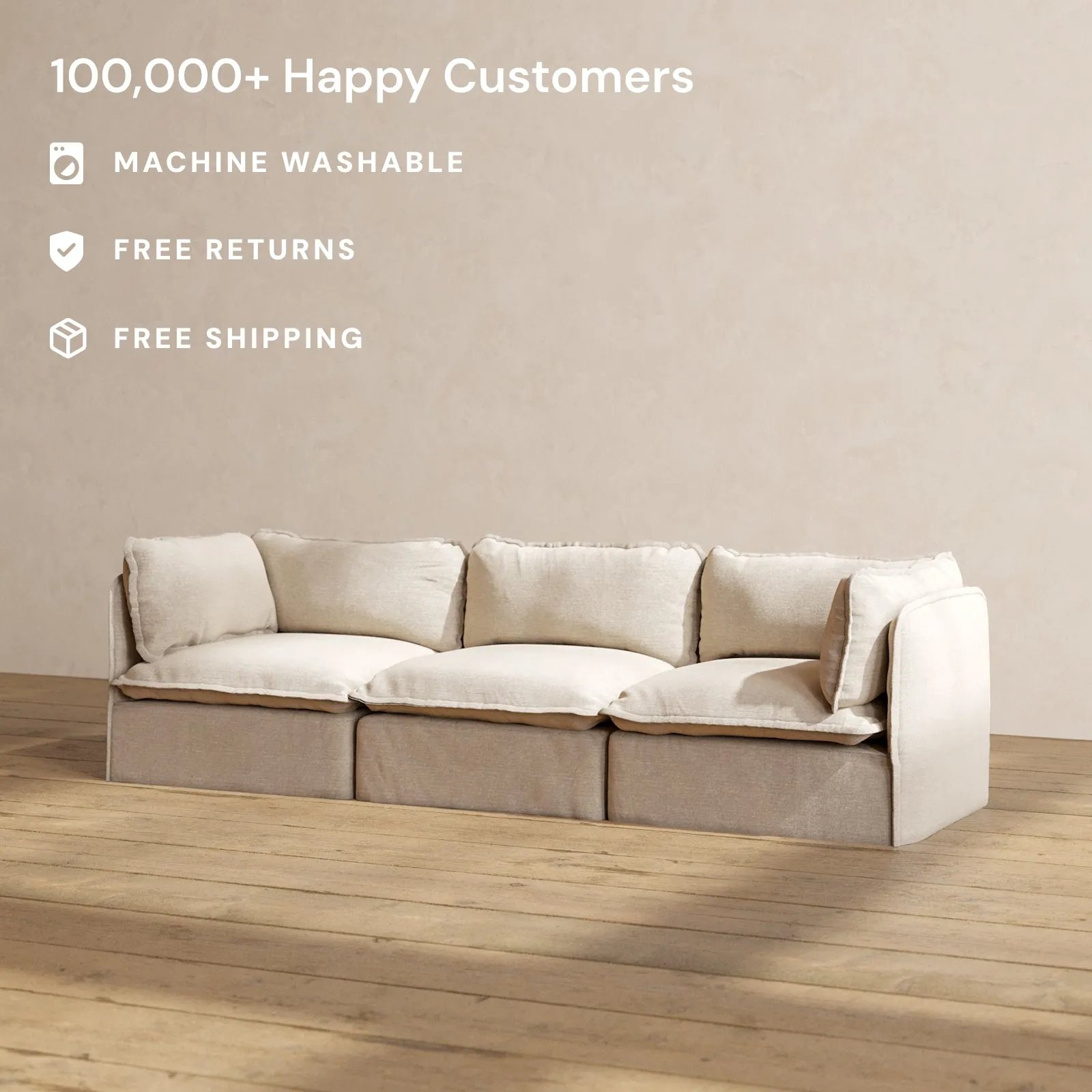 Modular Performance 3-Seater in Oat | Deluxe Blend