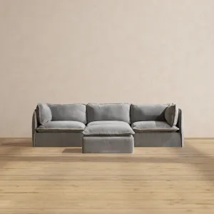 Modular Performance 3-Seater   Ottoman in Ash | Relaxed Blend