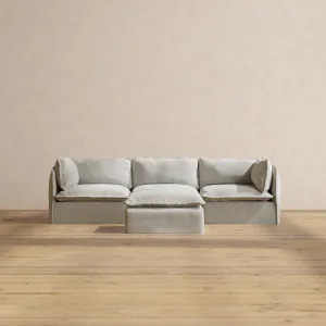 Modular Performance 3-Seater   Ottoman in Cloud | Deluxe Blend