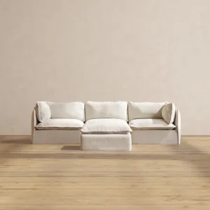 Modular Performance 3-Seater   Ottoman in Flour | Relaxed Blend