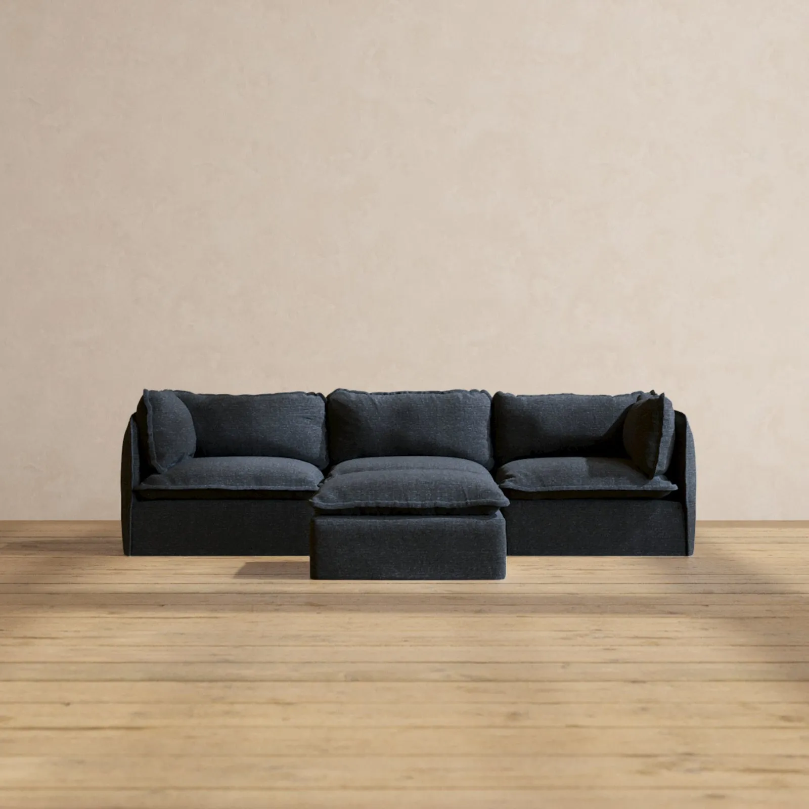 Modular Performance 3-Seater   Ottoman in Indigo | Deluxe Blend