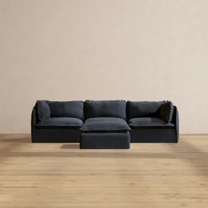 Modular Performance 3-Seater   Ottoman in Indigo | Deluxe Blend