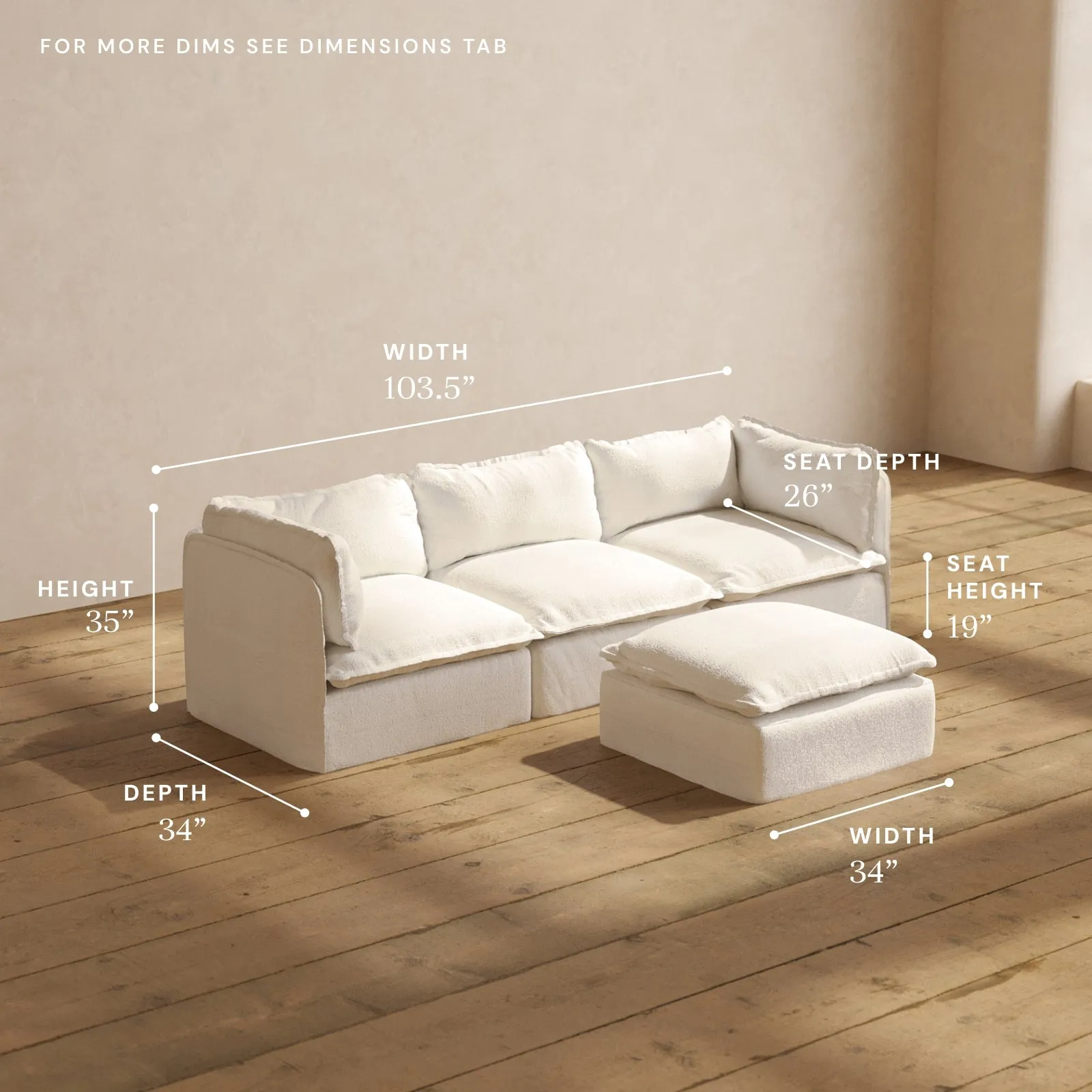 Modular Performance 3-Seater   Ottoman in Mousse | Deluxe Blend