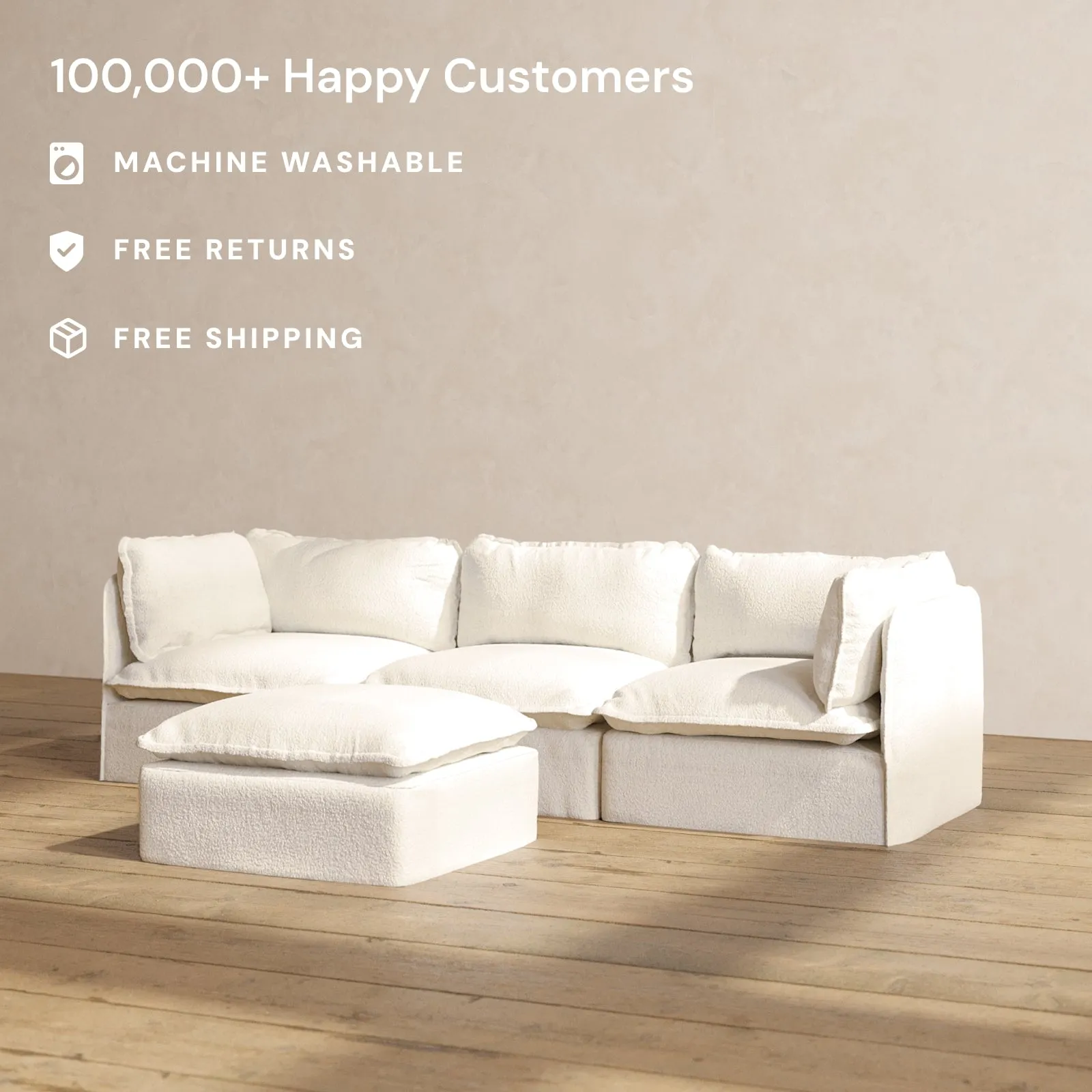 Modular Performance 3-Seater   Ottoman in Mousse | Deluxe Blend
