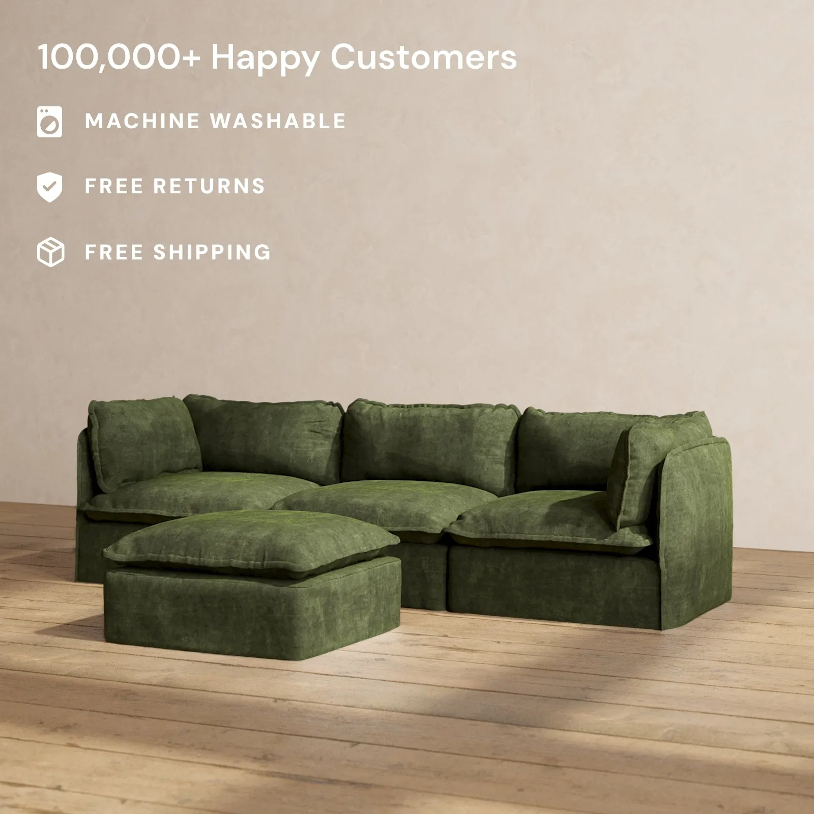Modular Performance 3-Seater   Ottoman in Olive | Deluxe Blend