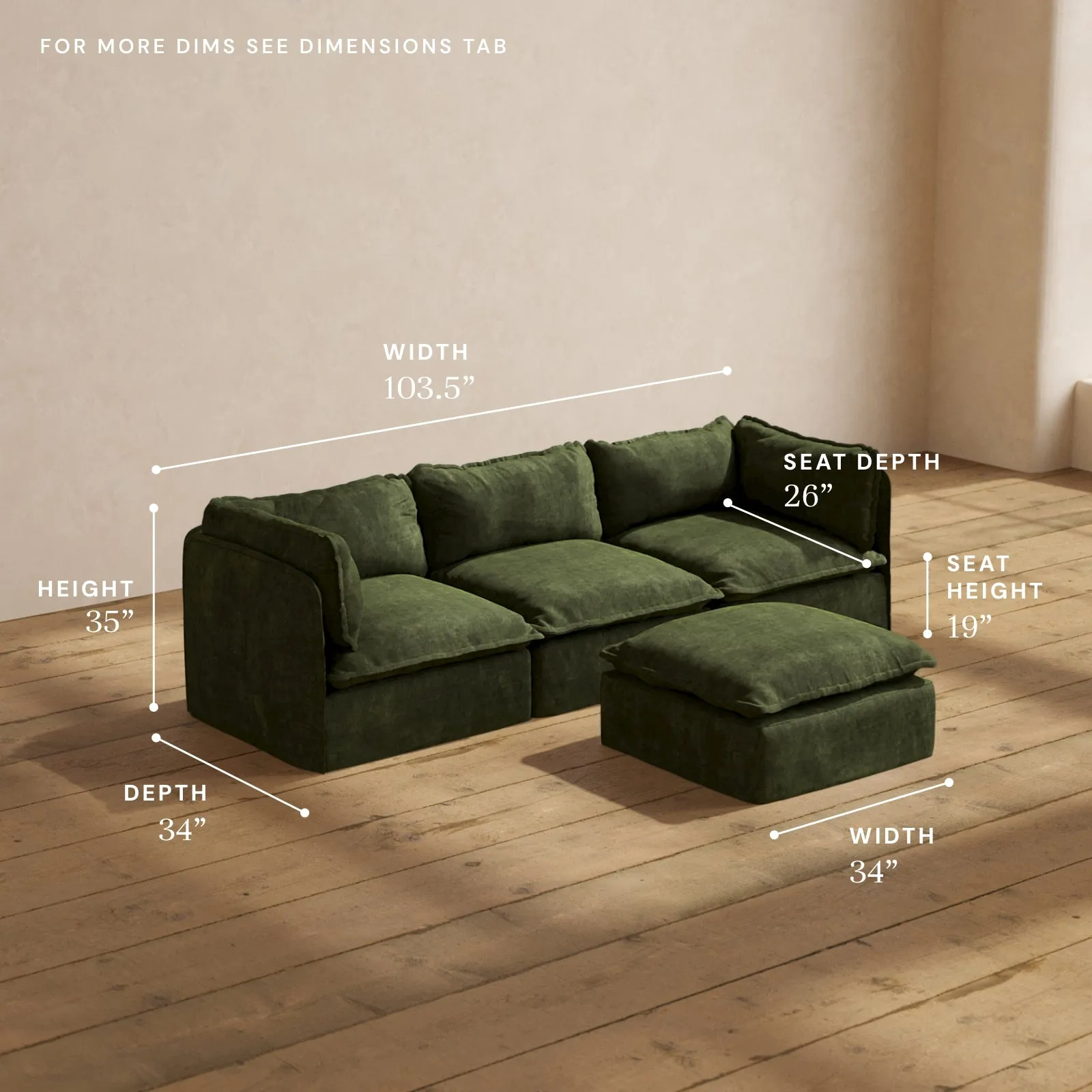 Modular Performance 3-Seater   Ottoman in Olive | Deluxe Blend