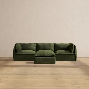 Modular Performance 3-Seater   Ottoman in Olive | Deluxe Blend