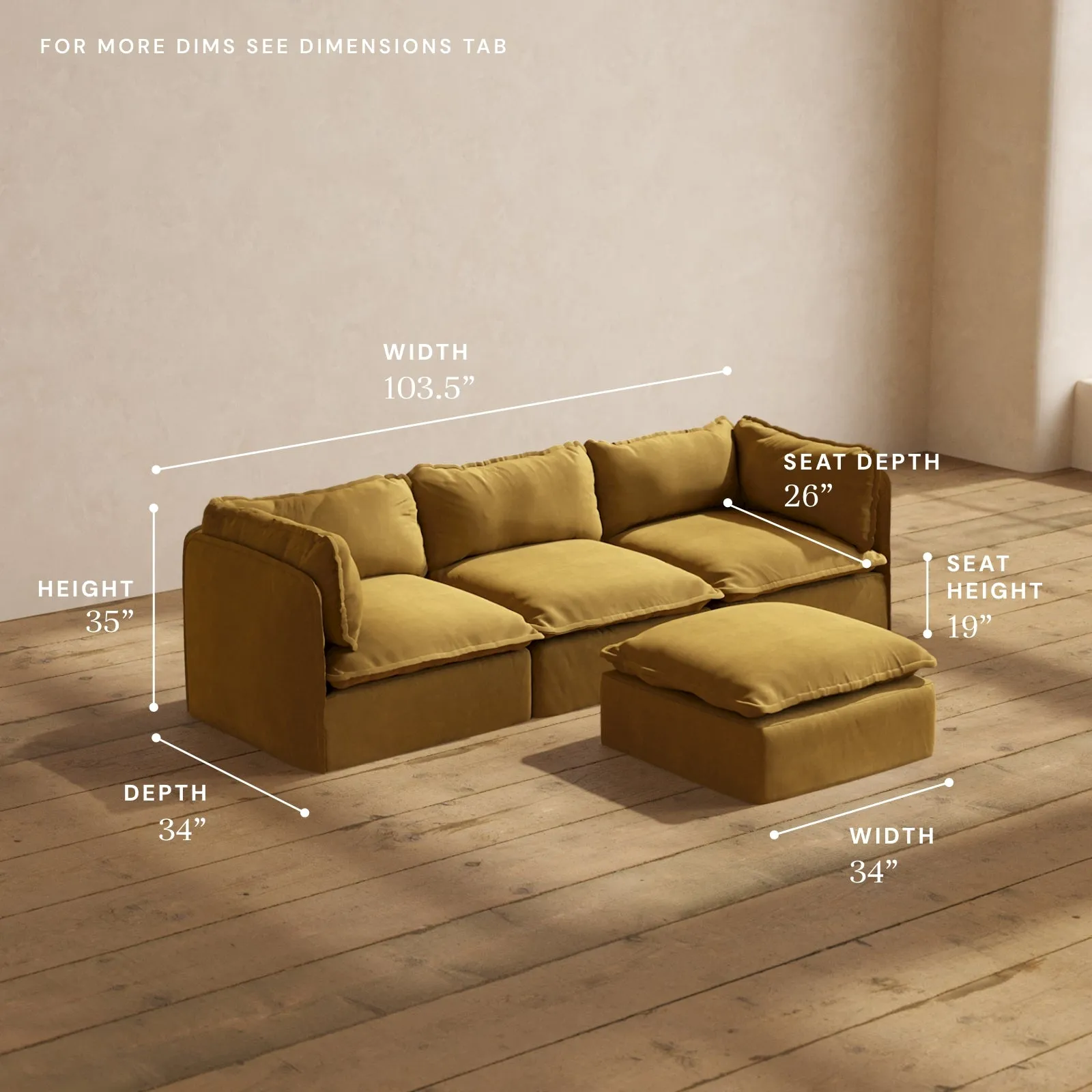 Modular Performance 3-Seater   Ottoman in Toffee | Deluxe Blend