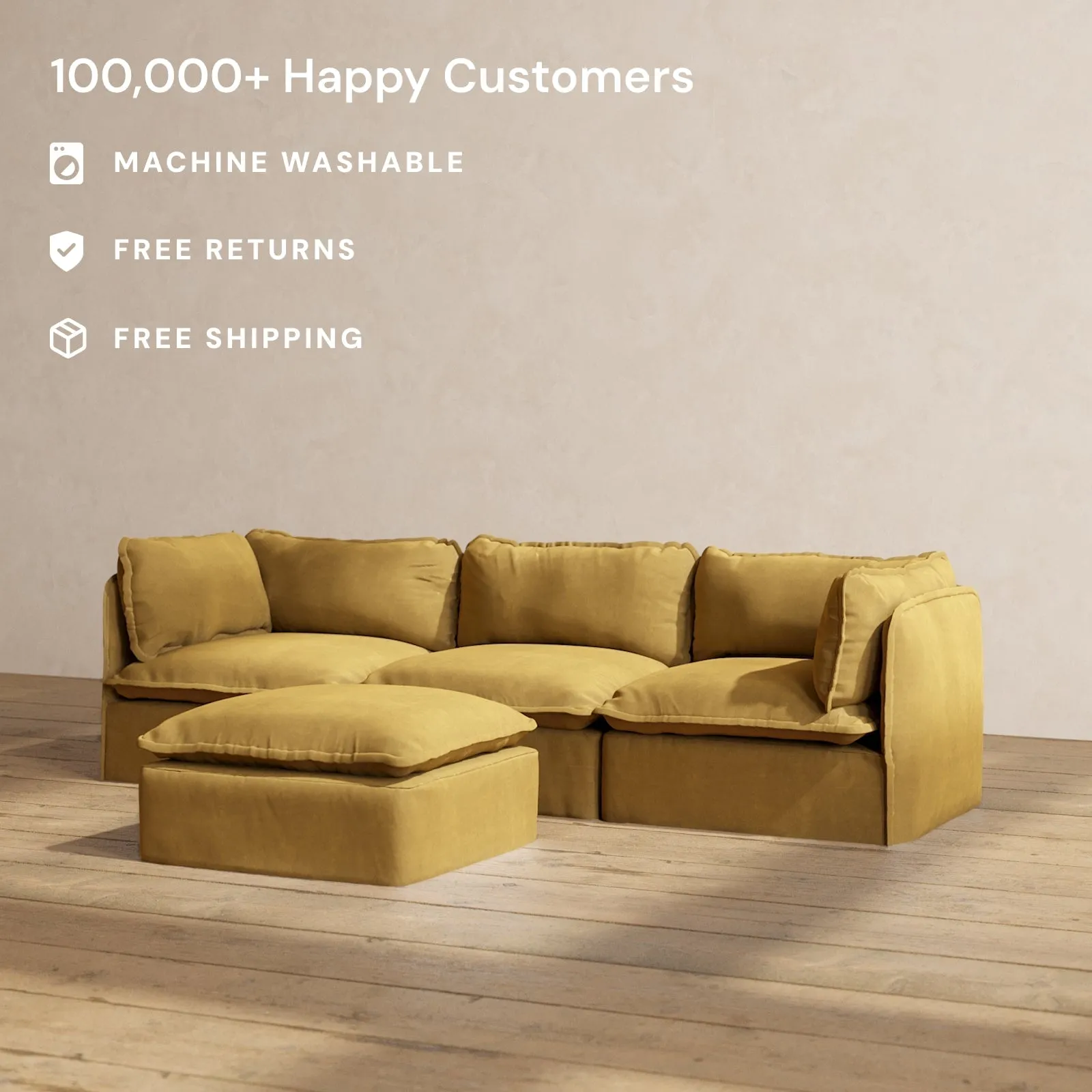 Modular Performance 3-Seater   Ottoman in Toffee | Deluxe Blend