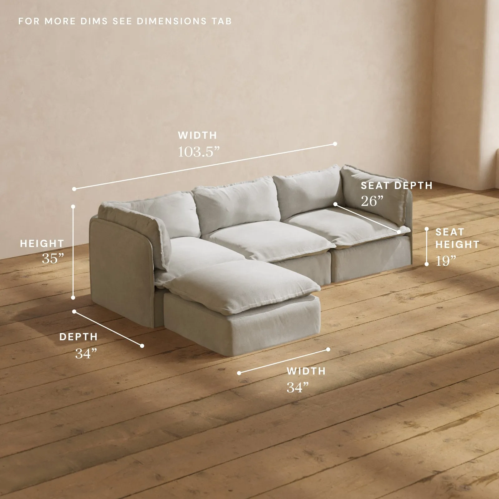 Modular Performance 3-Seater Sectional in Cloud | Relaxed Blend