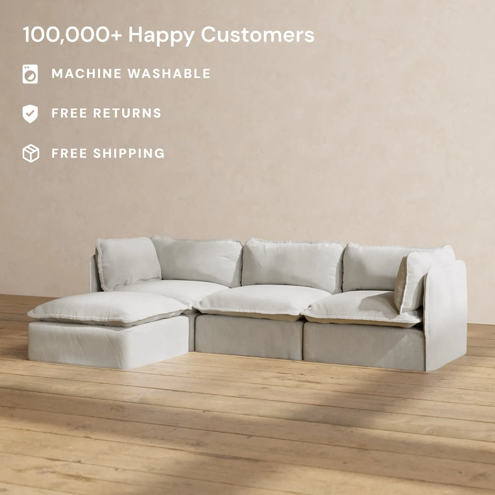 Modular Performance 3-Seater Sectional in Cloud | Relaxed Blend