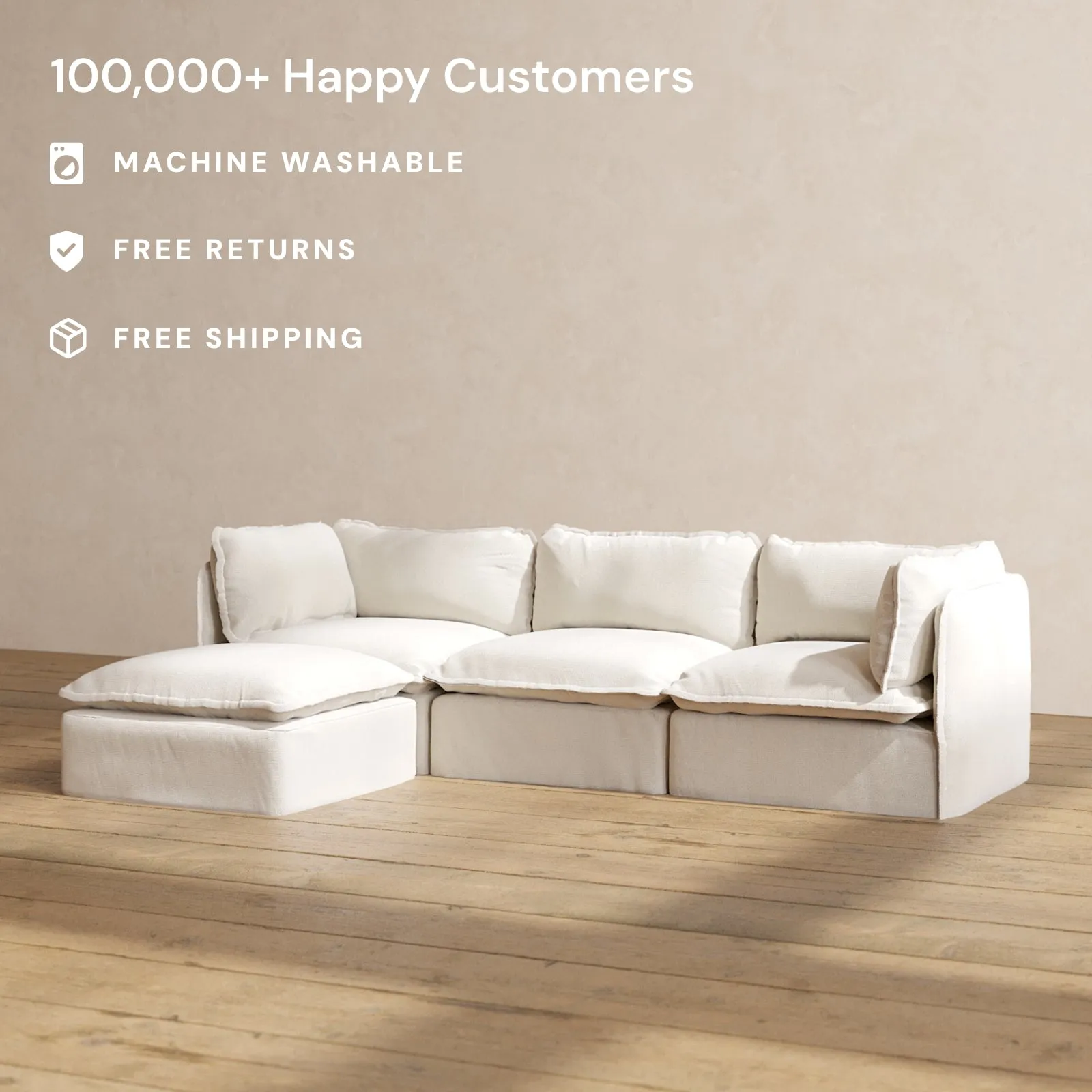 Modular Performance 3-Seater Sectional in Flour | Deluxe Blend
