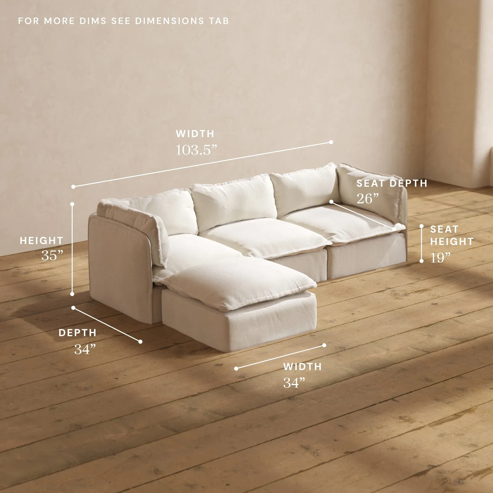 Modular Performance 3-Seater Sectional in Flour | Deluxe Blend