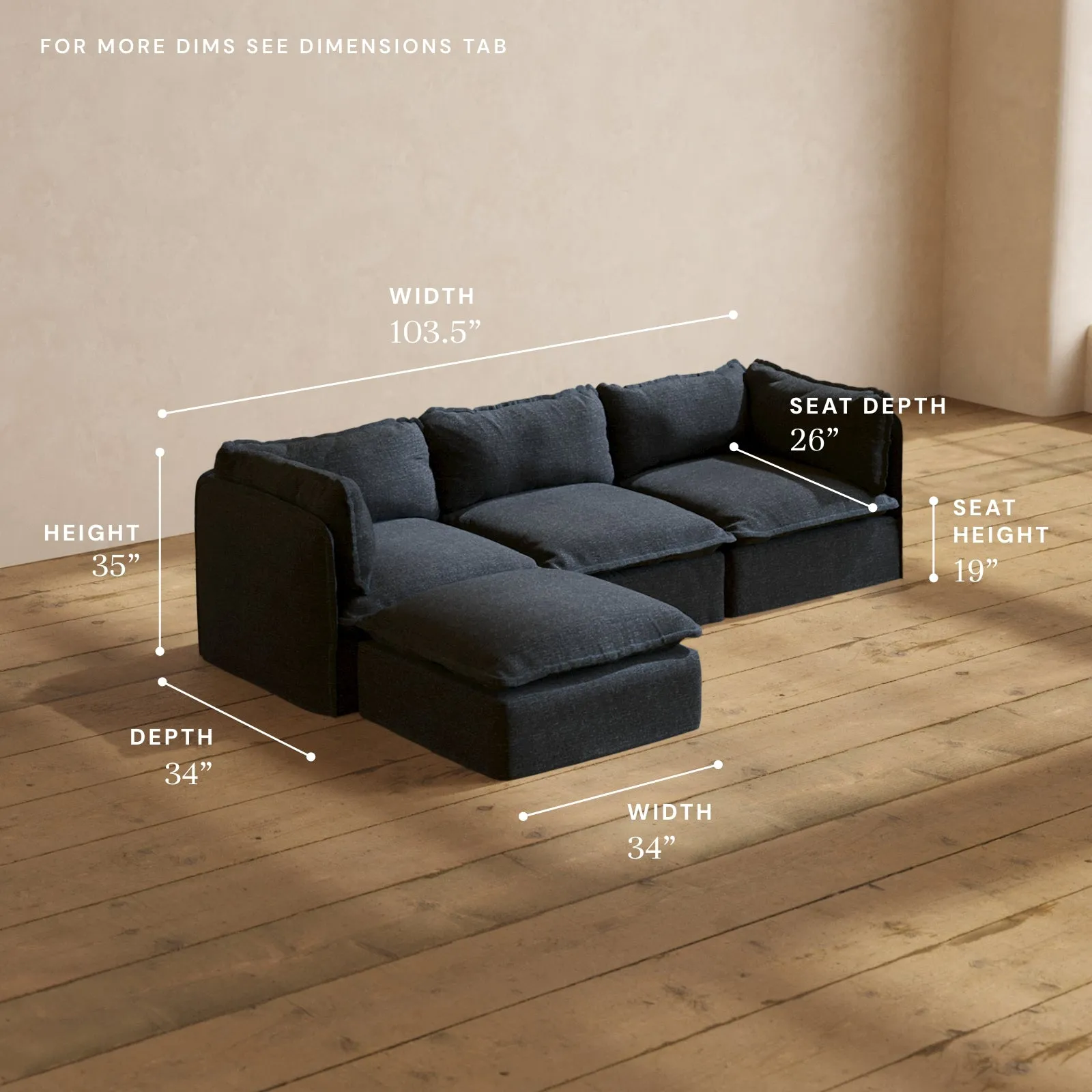 Modular Performance 3-Seater Sectional in Indigo | Deluxe Blend