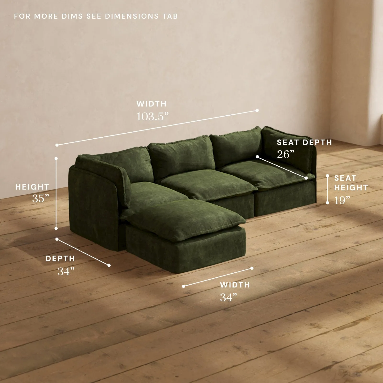 Modular Performance 3-Seater Sectional in Olive | Deluxe Blend