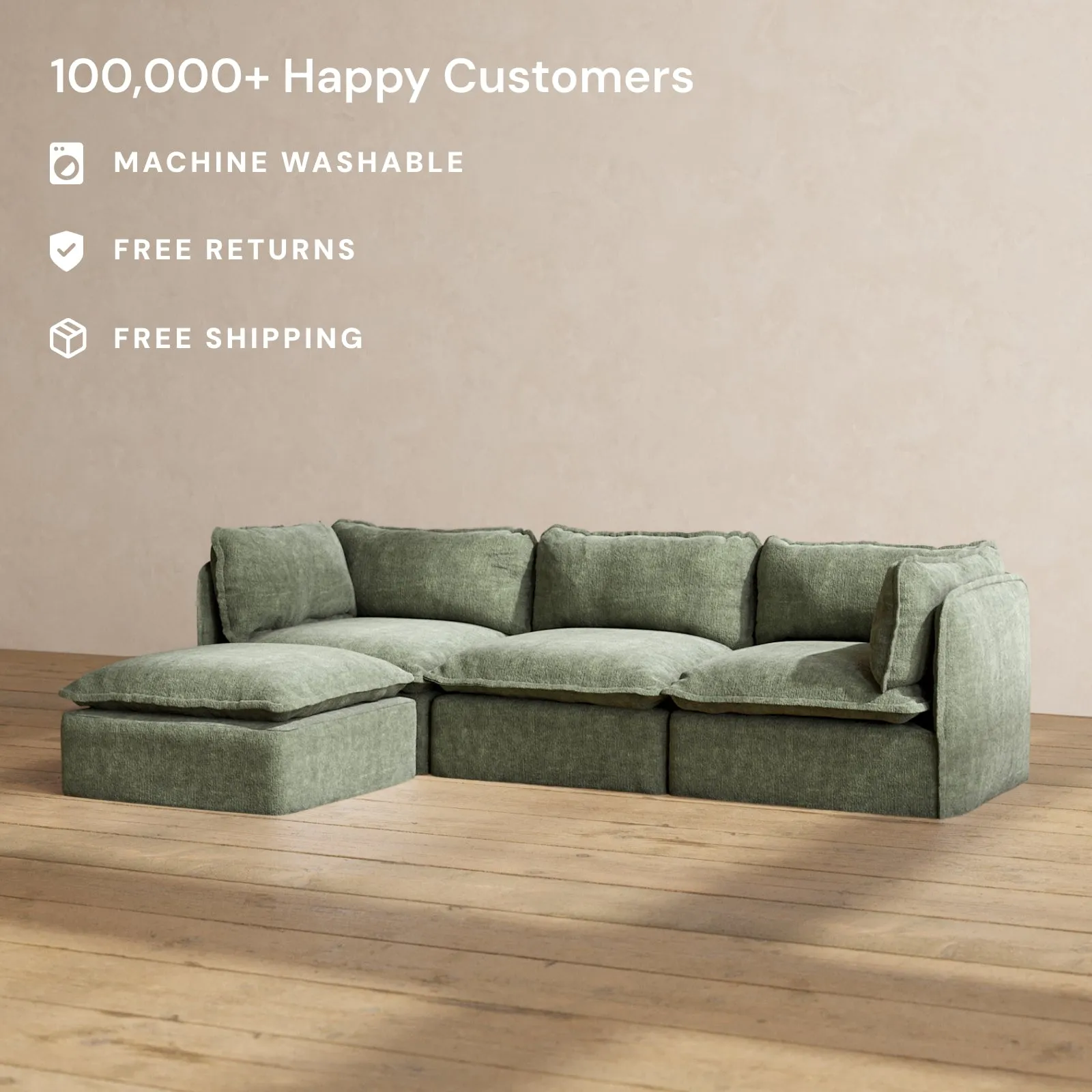 Modular Performance 3-Seater Sectional in Willow | Relaxed Blend