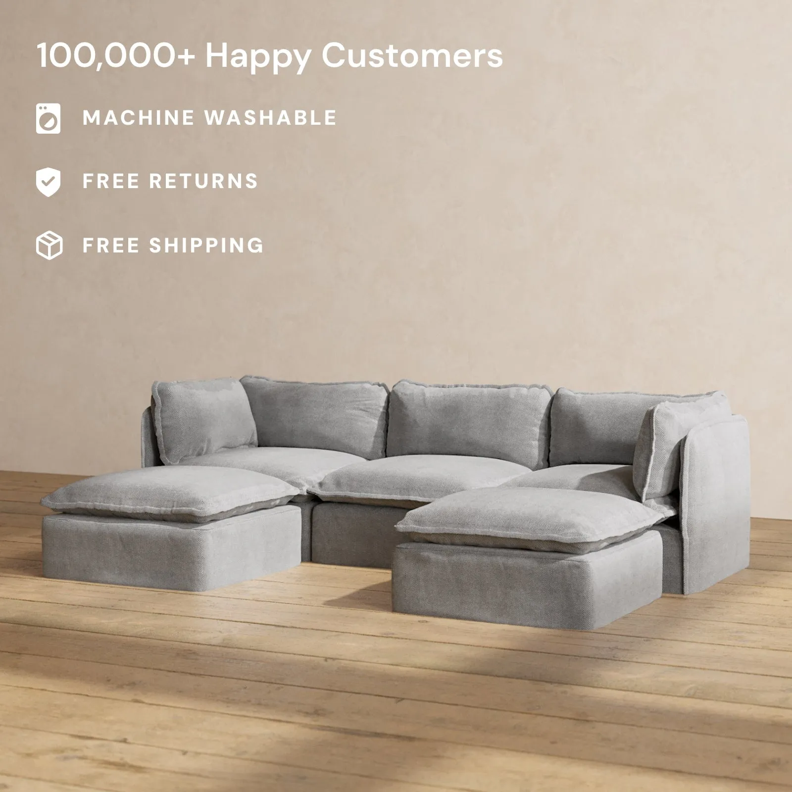 Modular Performance 3-Seater U-Sectional in Ash | Relaxed Blend