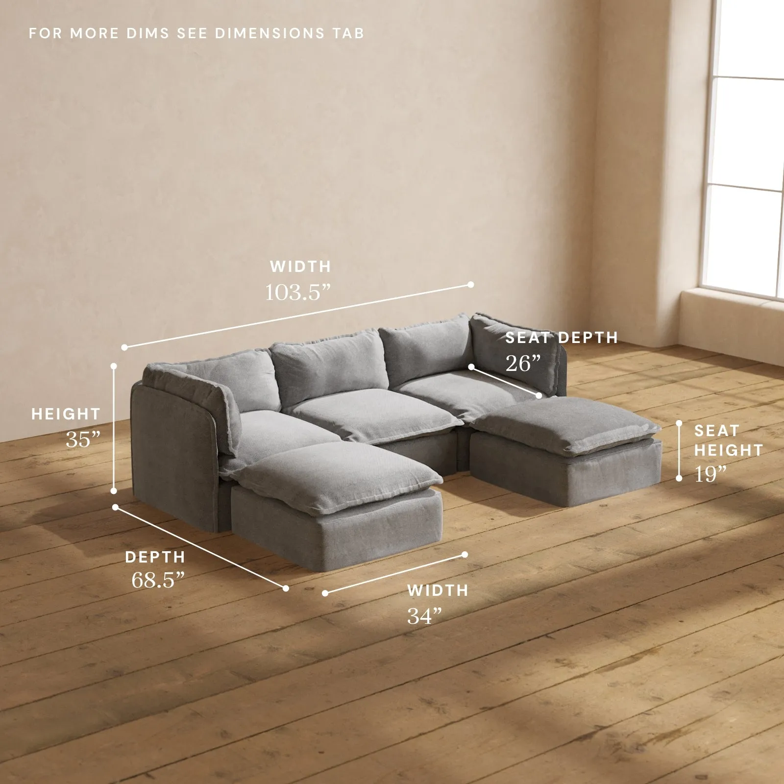 Modular Performance 3-Seater U-Sectional in Ash | Relaxed Blend