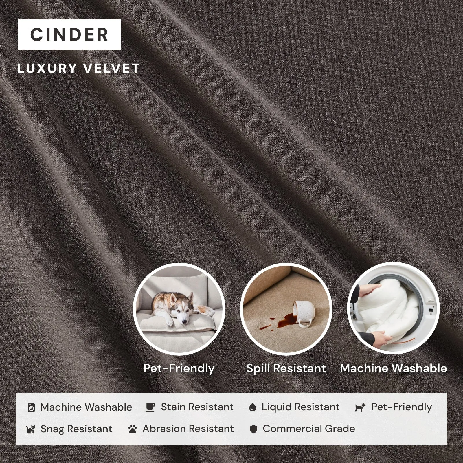 Modular Performance 3-Seater U-Sectional in Cinder | Deluxe Blend