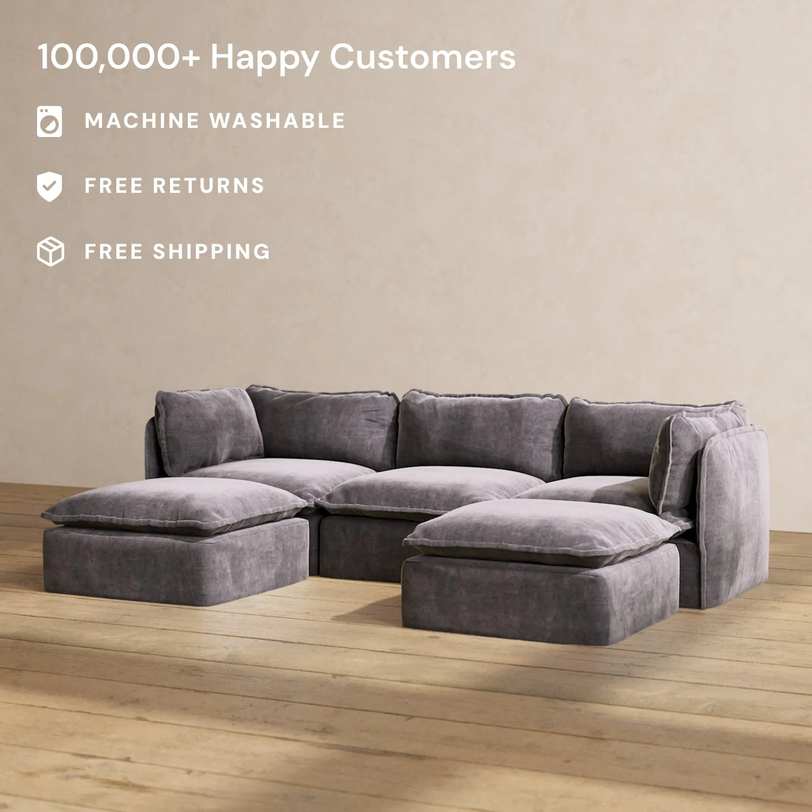 Modular Performance 3-Seater U-Sectional in Cinder | Relaxed Blend