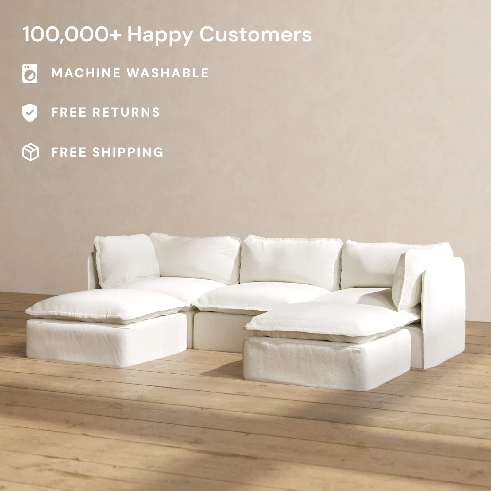Modular Performance 3-Seater U-Sectional in Eggshell | Relaxed Blend