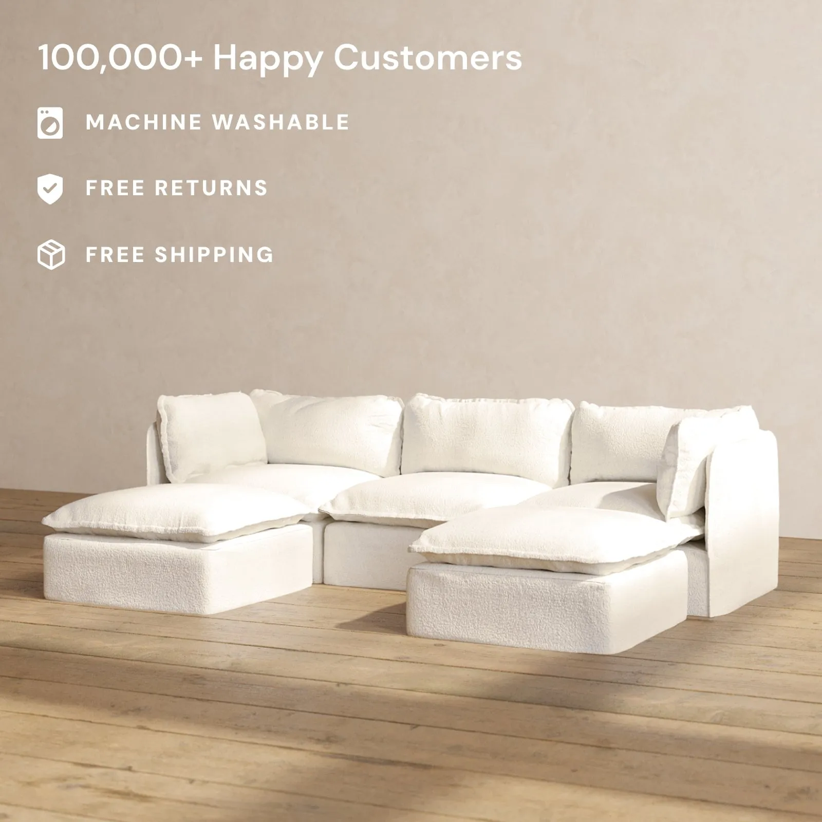 Modular Performance 3-Seater U-Sectional in Mousse | Relaxed Blend
