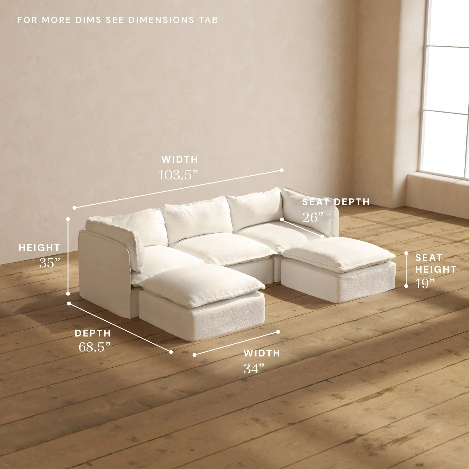 Modular Performance 3-Seater U-Sectional in Mousse | Relaxed Blend