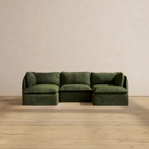 Modular Performance 3-Seater U-Sectional in Olive | Deluxe Blend