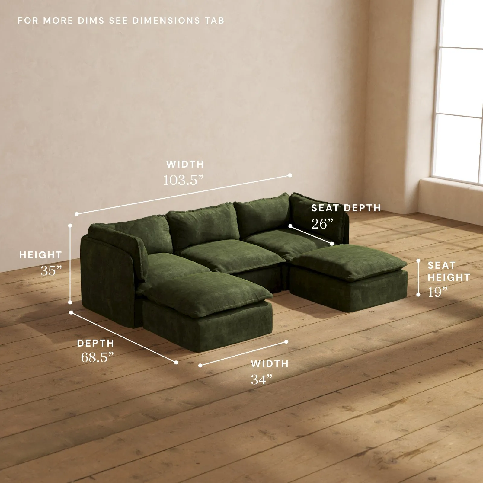 Modular Performance 3-Seater U-Sectional in Olive | Deluxe Blend