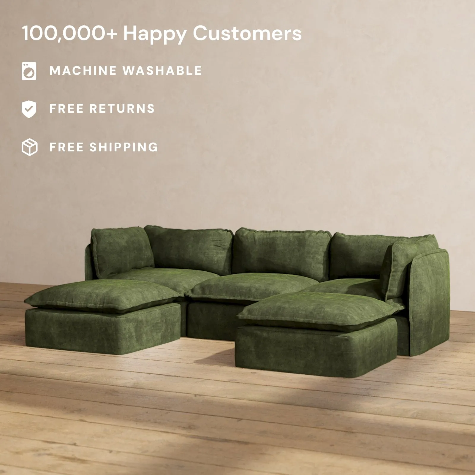Modular Performance 3-Seater U-Sectional in Olive | Deluxe Blend