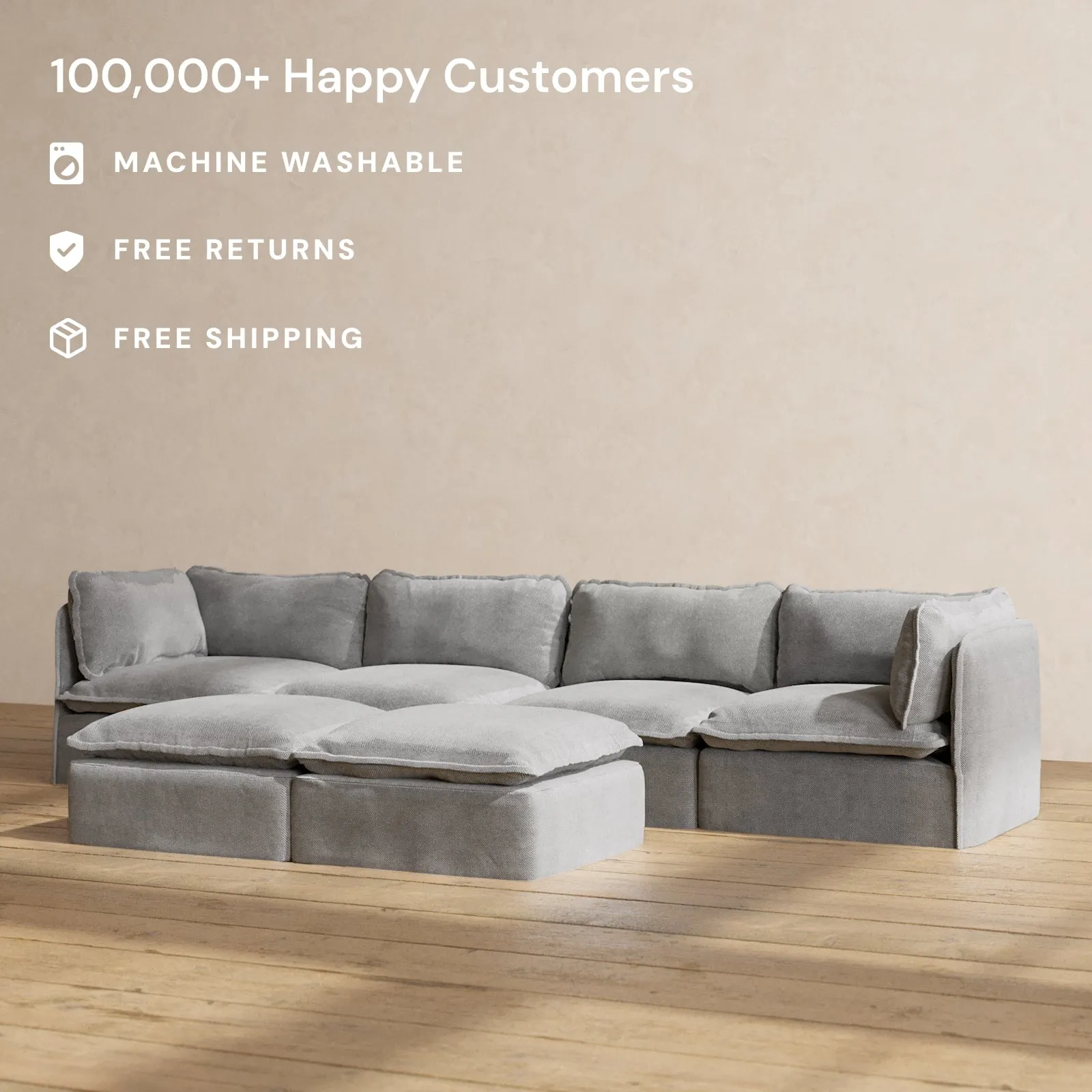 Modular Performance 4-Seater   Bench Ottoman in Ash | Relaxed Blend