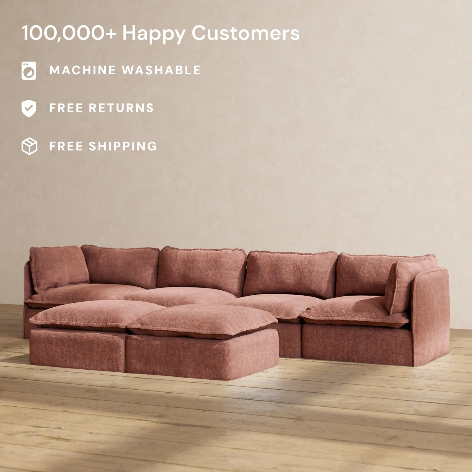Modular Performance 4-Seater   Bench Ottoman in Chestnut | Deluxe Blend