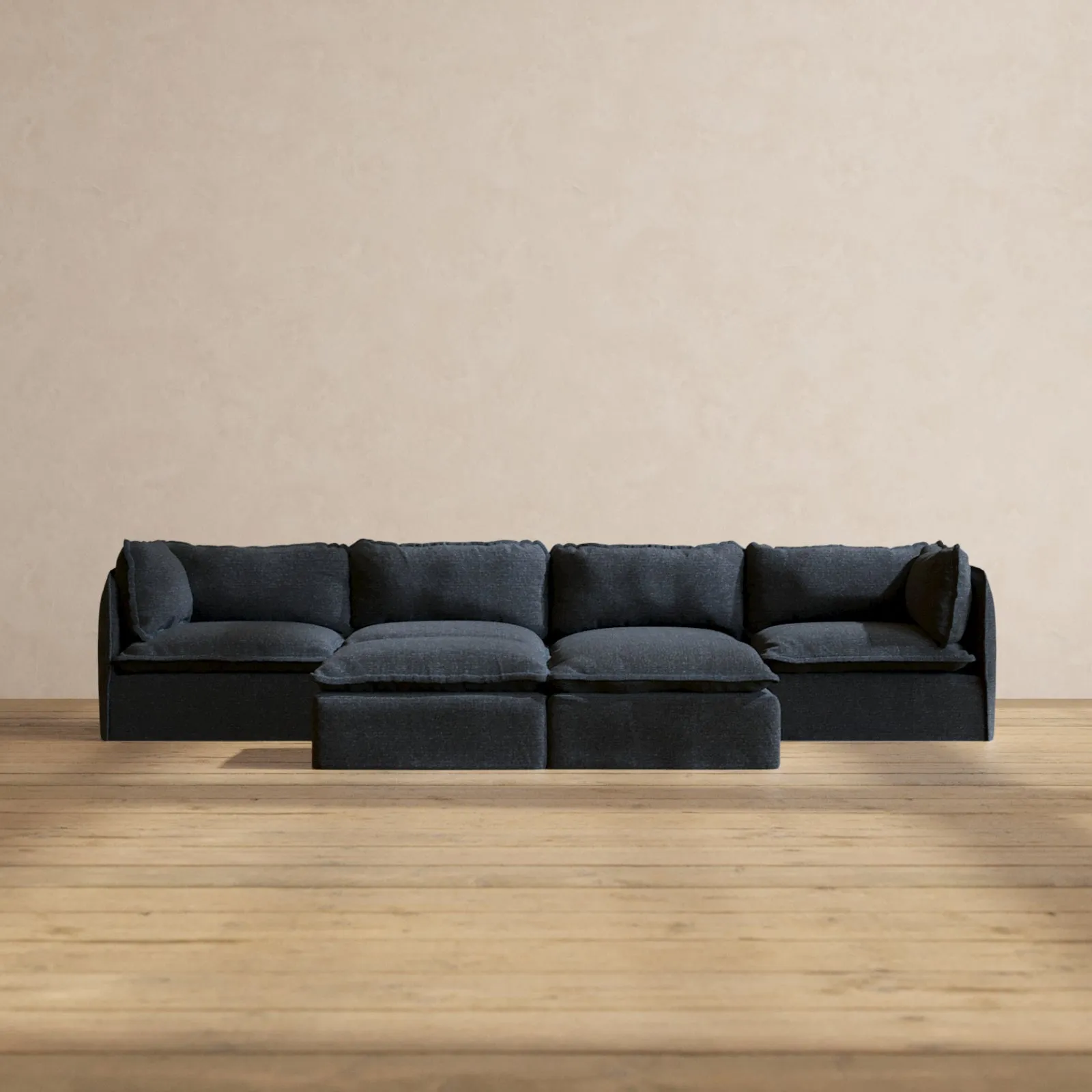 Modular Performance 4-Seater   Bench Ottoman in Indigo | Relaxed Blend