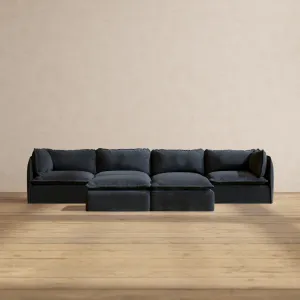 Modular Performance 4-Seater   Bench Ottoman in Indigo | Relaxed Blend