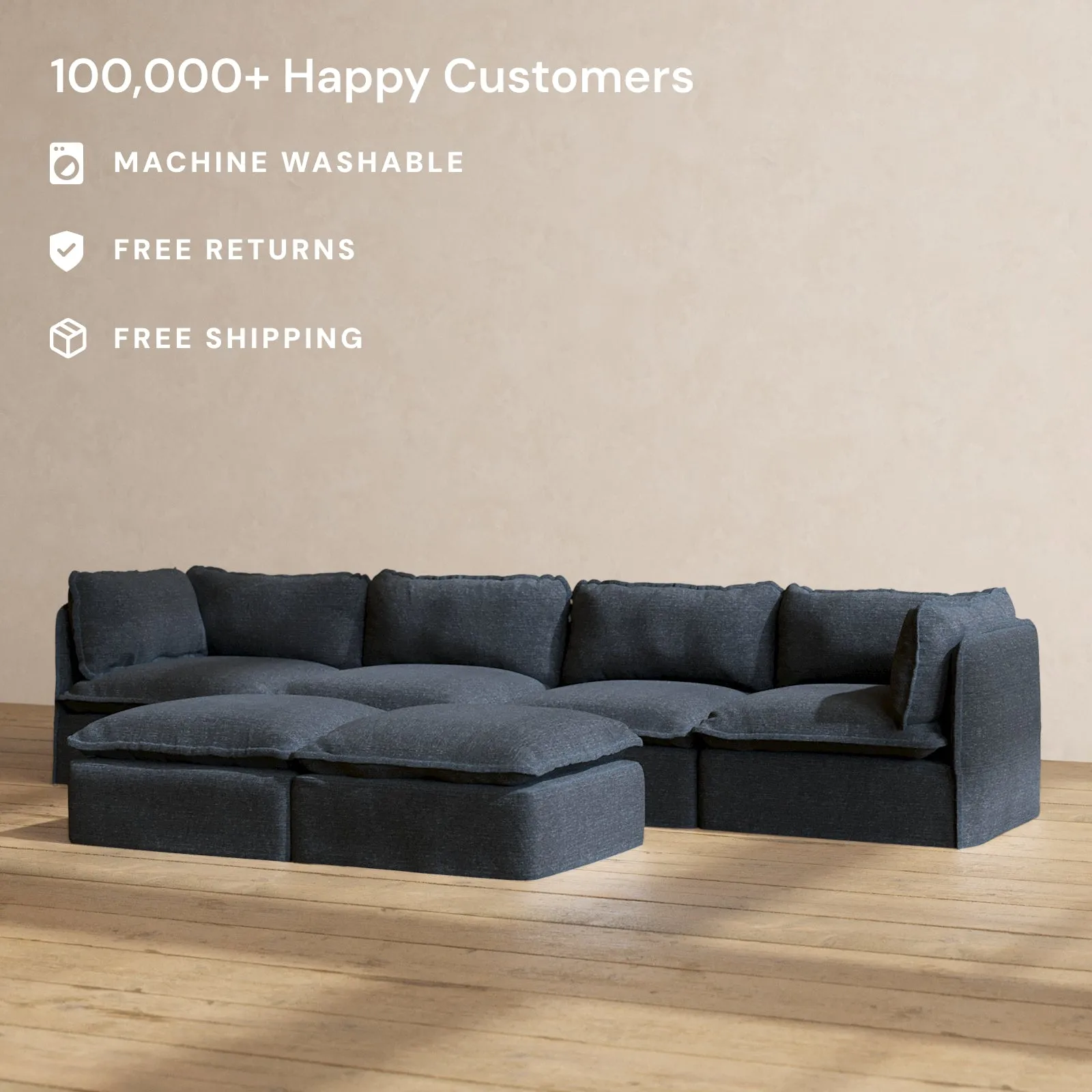 Modular Performance 4-Seater   Bench Ottoman in Indigo | Relaxed Blend