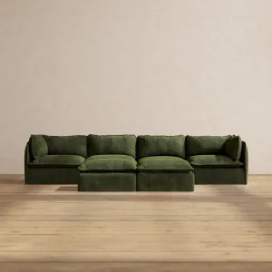 Modular Performance 4-Seater   Bench Ottoman in Olive | Deluxe Blend