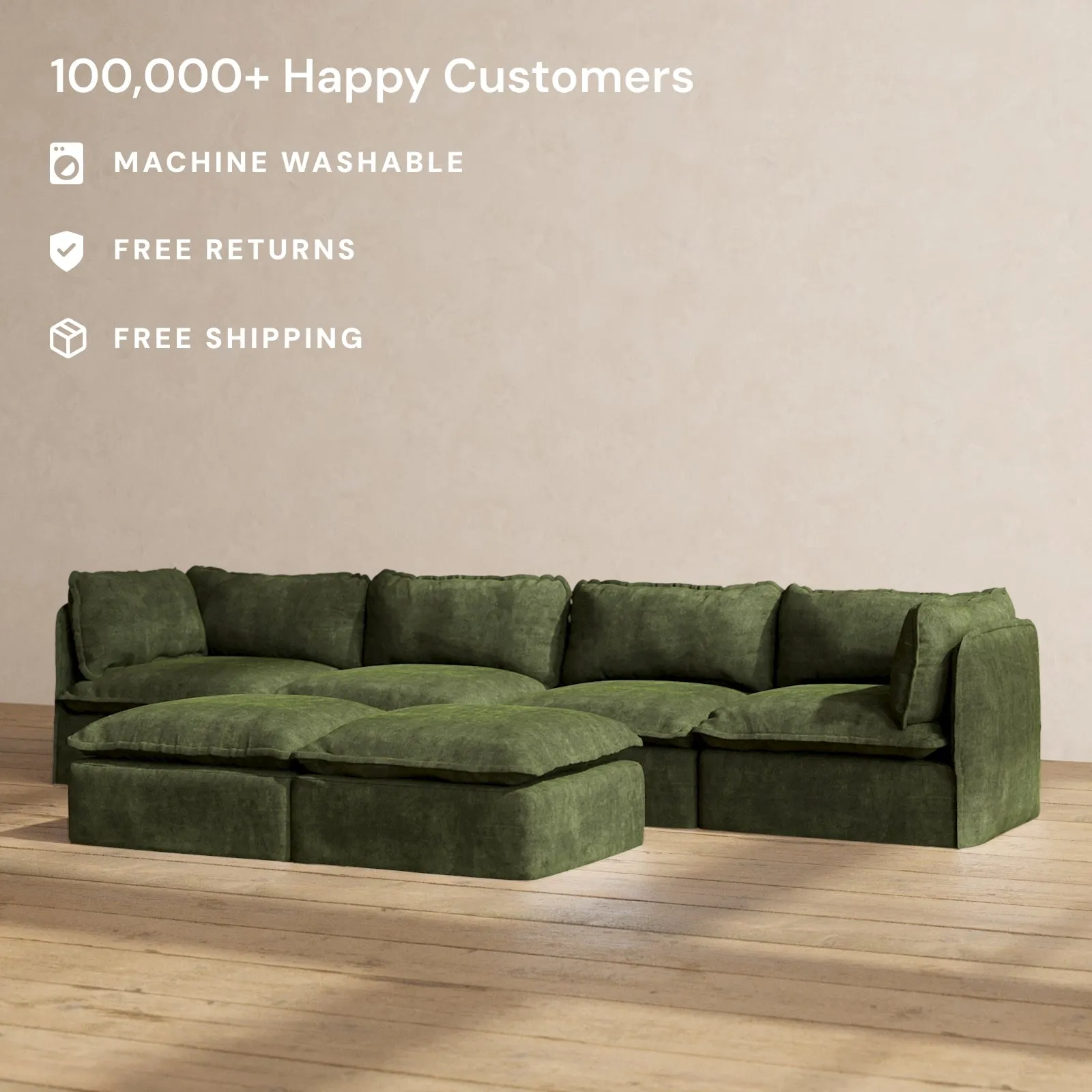 Modular Performance 4-Seater   Bench Ottoman in Olive | Deluxe Blend