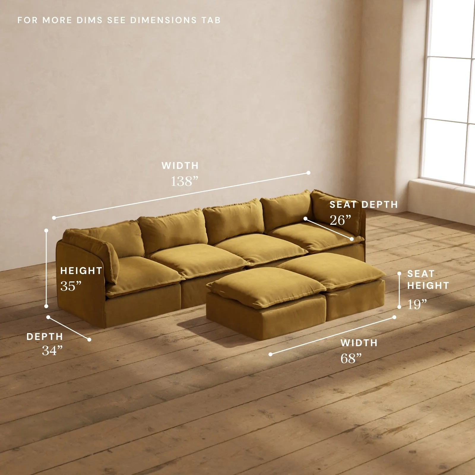 Modular Performance 4-Seater   Bench Ottoman in Toffee | Relaxed Blend