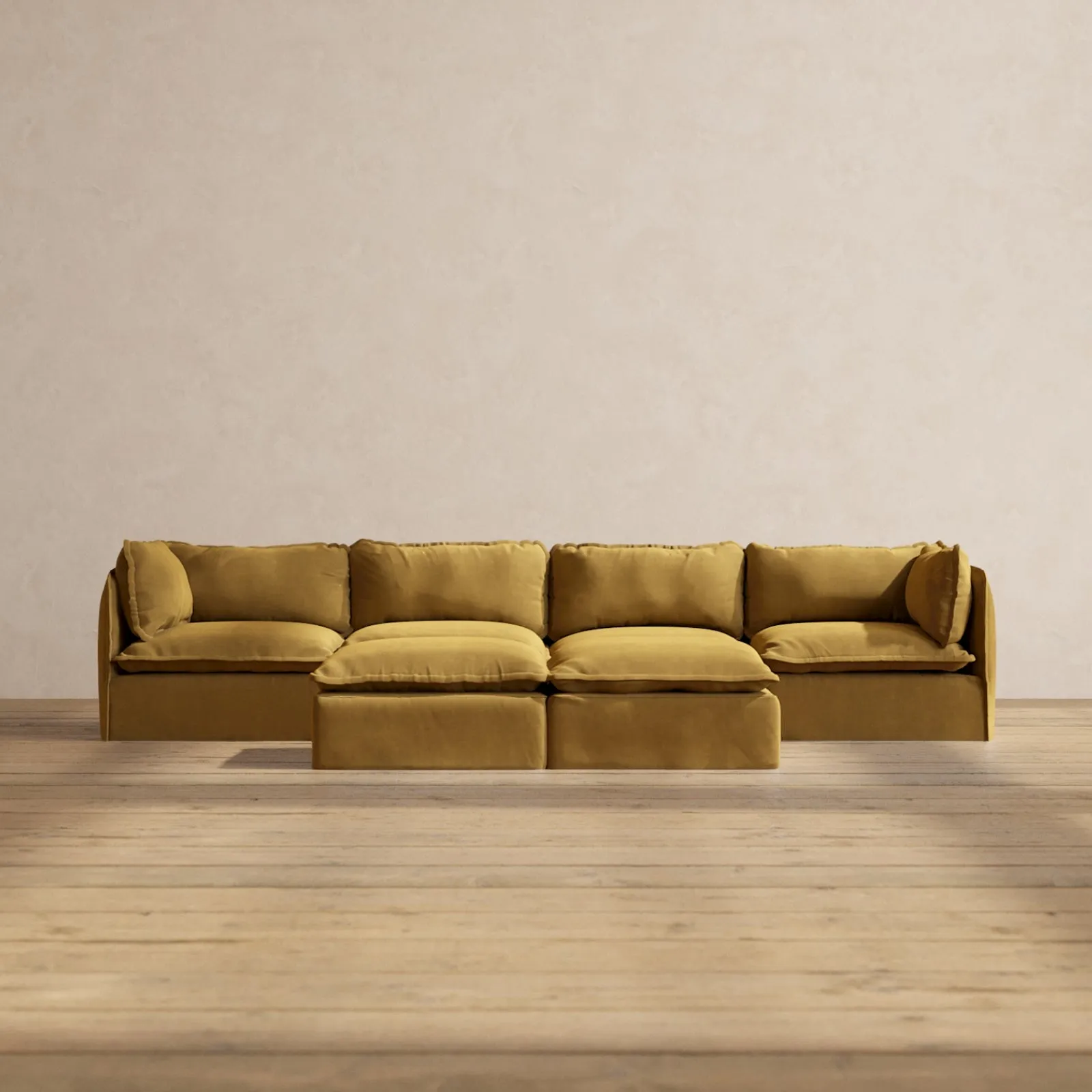 Modular Performance 4-Seater   Bench Ottoman in Toffee | Relaxed Blend