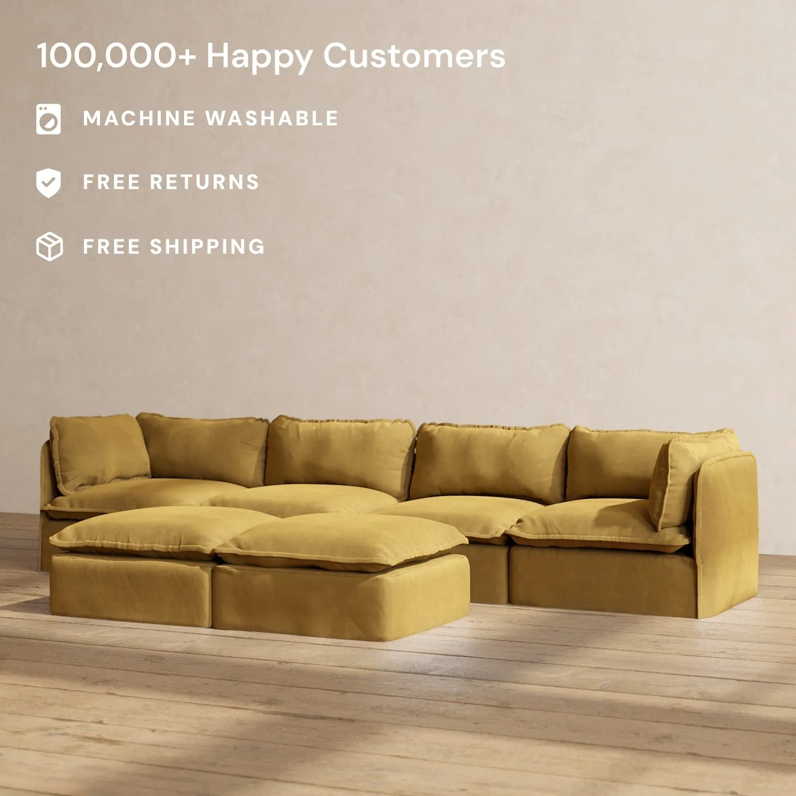 Modular Performance 4-Seater   Bench Ottoman in Toffee | Relaxed Blend