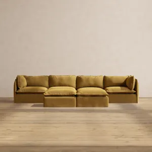 Modular Performance 4-Seater   Bench Ottoman in Toffee | Relaxed Blend